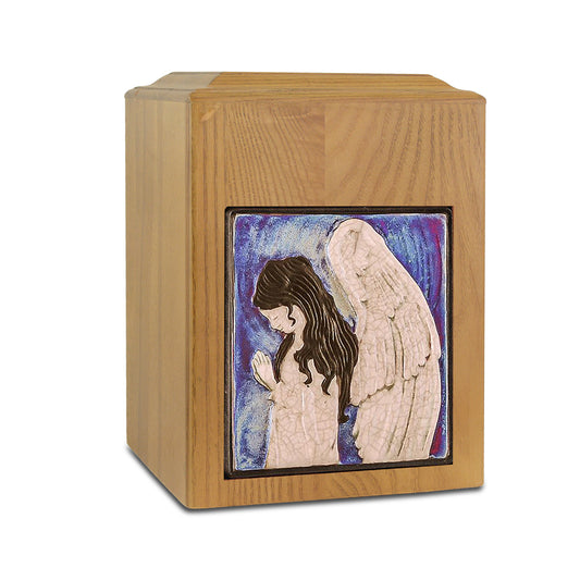 Raku Wood Angel Cremation Urn